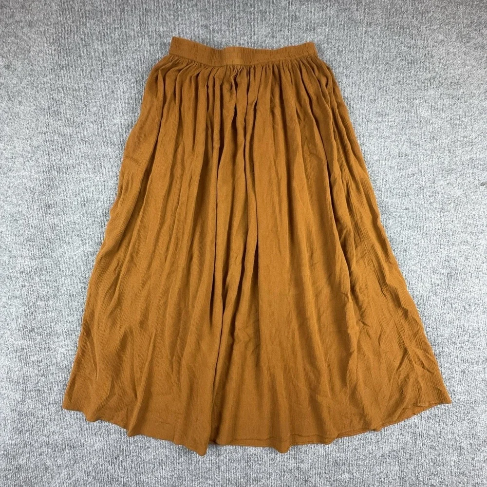 Vintage Canteen Skirt Womens Large Brown Rayon Maxi Pleated Elastic Waist Boho